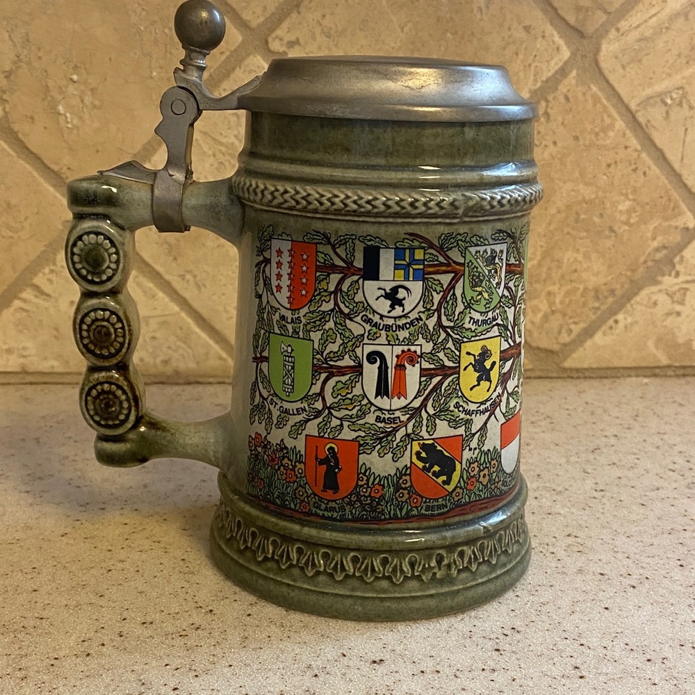 Ceramic Beer Stein with Heraldic Shields